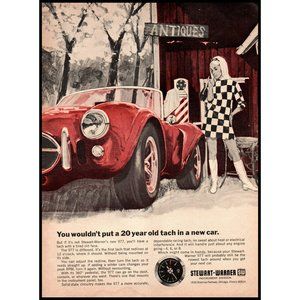 1968 Stewart Warner 977 Tachometer Vintage Print Ad Checker Dress Tach Wall Art